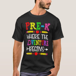 Camiseta Cute Pre K Onde A Aventura Começa De Volta Para Sc
