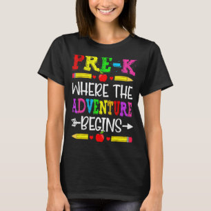 Camiseta Cute Pre K Onde A Aventura Começa De Volta Para Sc
