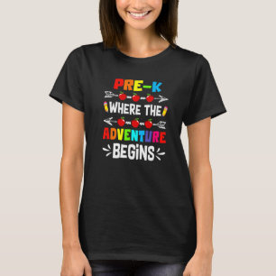 Camiseta Cute Pre K Onde A Aventura Começa De Volta Para Sc