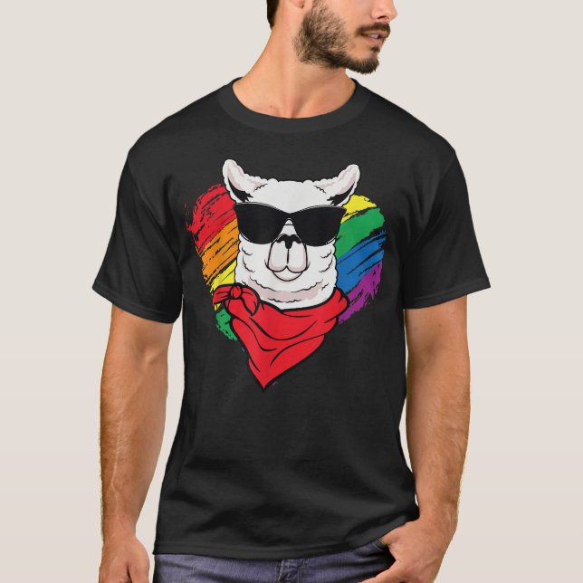 Camiseta Cute Pride LLama Sunglasses Funny LGBTRainbow  (Frente)