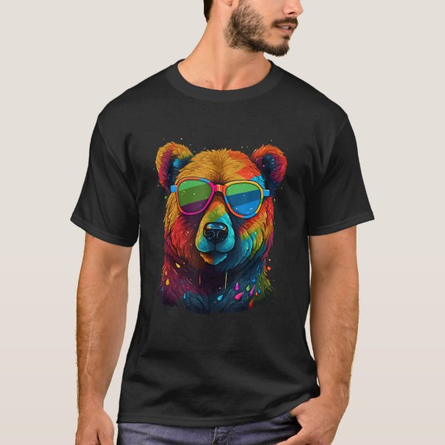 Camiseta Cute Pro Gay Bear Sunglasses Pride 2023 Rainbow LG (Frente)