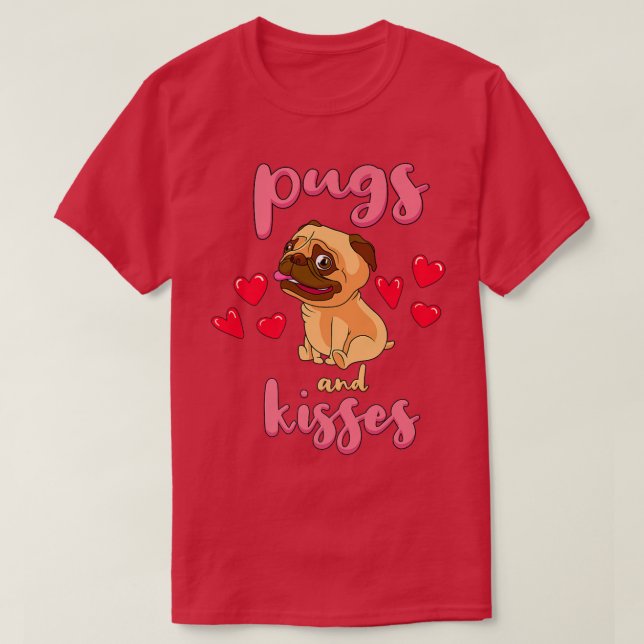 Camiseta Cute Pug And Kisses Dog  Pug  Valentines  (Frente do Design)