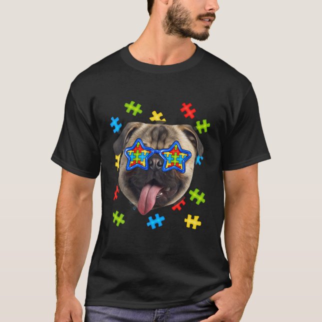 Camiseta Cute Pug Autism Quebra-cabeça Óculos de sol Cuppie (Frente)