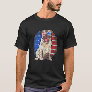 Camiseta Cute Pug Bandeira Dos EUA Óculos De Sol Vintage 4