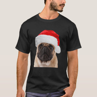 Camiseta Cute Pug Chapéu de Papai Noel Imagem Pugs Natal Le