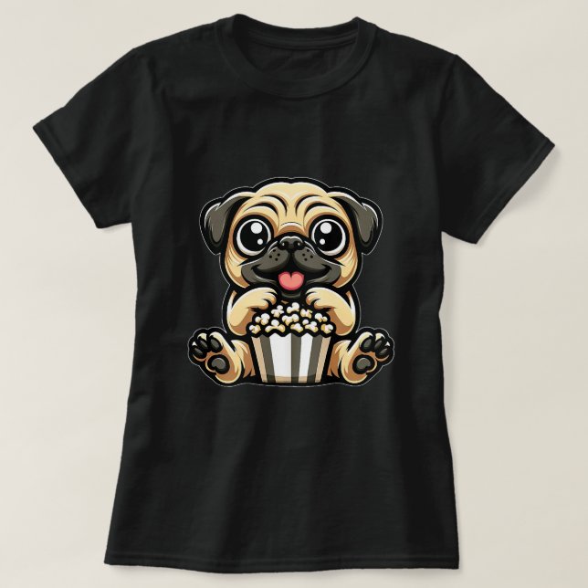 Camiseta Cute Pug come pipoca cantores de cinema Costum (Frente do Design)