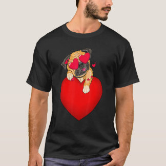 Camiseta Cute Pug Dia dos Namorados Segurando Coração Meu A