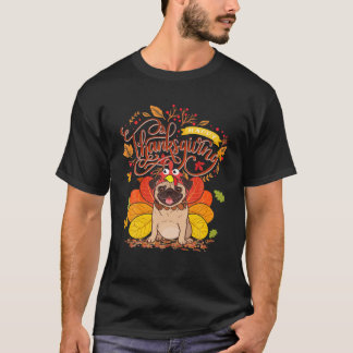 Camiseta Cute Pug Feliz Ação de Graças Turquia Cão Cachorro