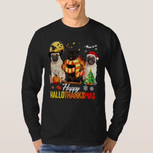 Camiseta Cute Pug Feliz Hallothanksmas Dia das Bruxas Ação