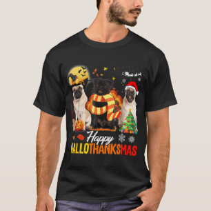 Camiseta Cute Pug Feliz Hallothanksmas Halloween Dia de Açã