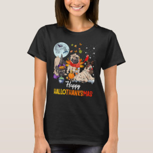 Camiseta Cute Pug Happy Hallothanksmas Halloween Thanksgivi