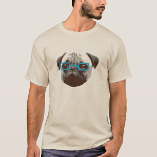 Camiseta Cute Pug Hipster com Óculos Azuis