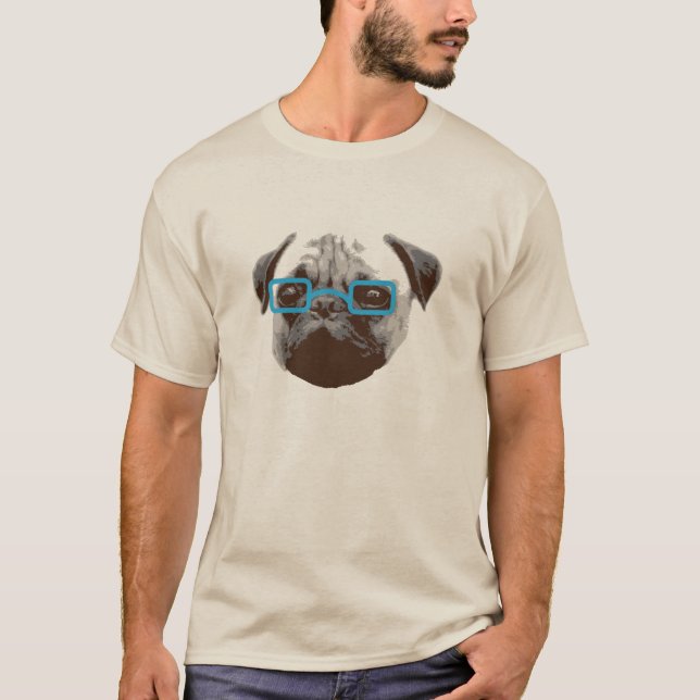 Camiseta Cute Pug Hipster com Óculos Azuis (Frente)