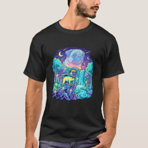 Camiseta Cute Pug Lua Divertida Vida Jovem Pai Mãe Lua Meme