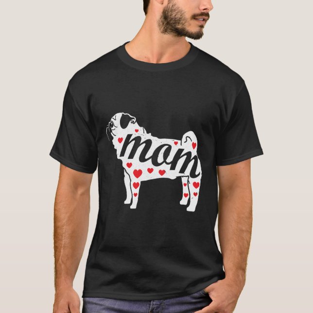 Camiseta Cute Pug Mãe Cachorro Corações Clássico  148 (Frente)