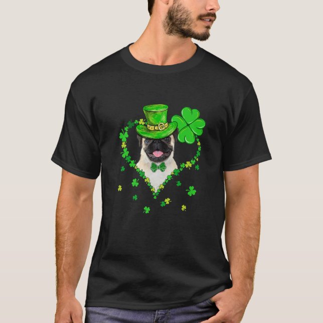 Camiseta Cute Pug Saint Patrick's Day Cães Pai Mãe (Frente)