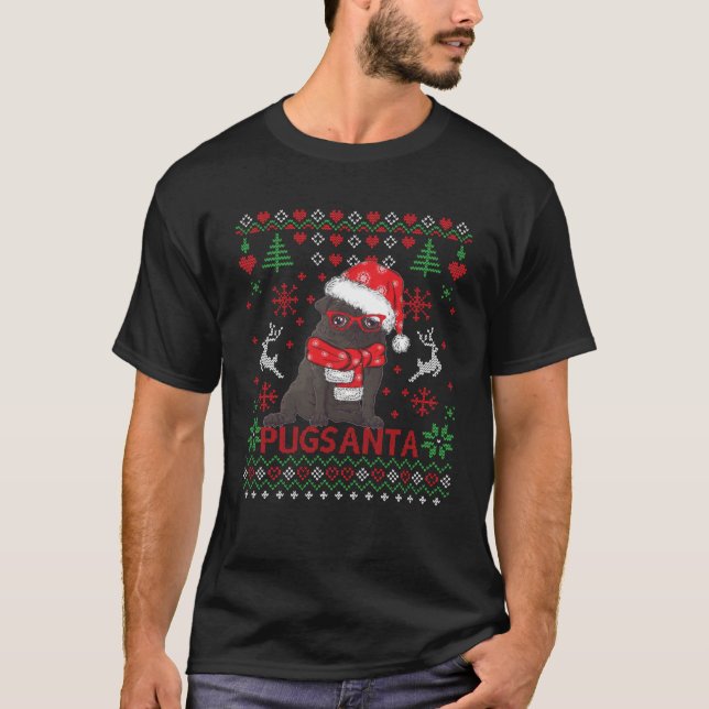 Camiseta Cute Pug Santa Hat Moletom De Natal Feio (Frente)