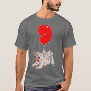 Camiseta Cute Pug Unicorn9th BirthdayKids Balloon Party