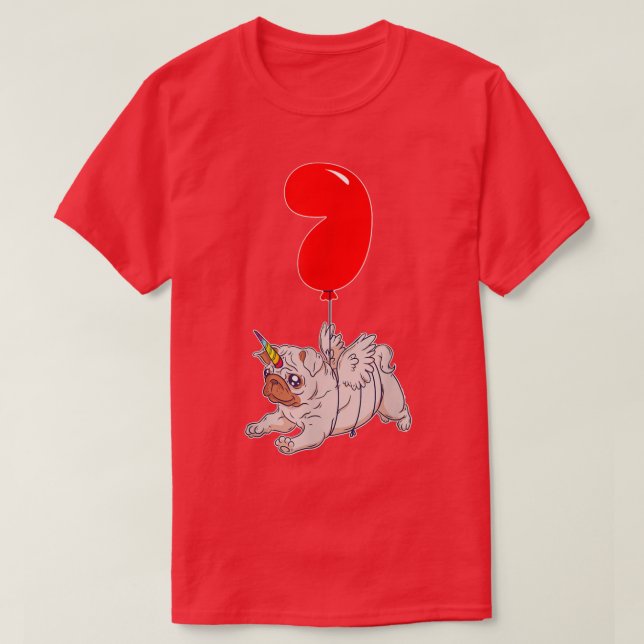 Camiseta Cute Pug Unicorn 7 Birthday Kids Balloon Party (Frente do Design)