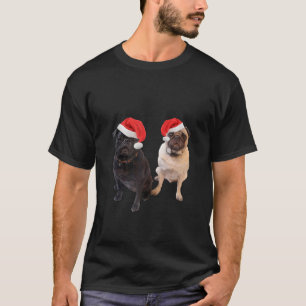 Camiseta Cute Pugs Chapéus de Papai Noel Imagem de Retrato