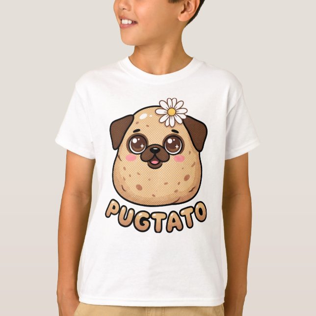 Camiseta Cute Pugtato Funny Pug Potato Pun Kawaii Kids T-Sh (Frente)
