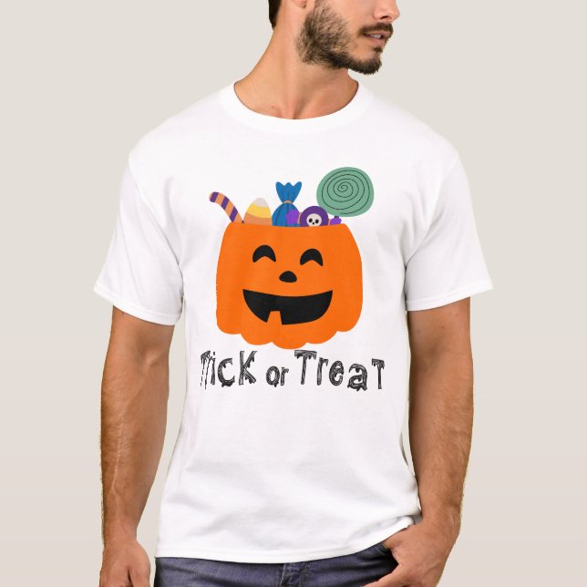 Camiseta Cute Pumpkin Treat Bucket Trick or Treat Graphic (Frente)