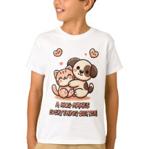 Cute Puppy & Kitten Hug - Adorável Design Kawaii
