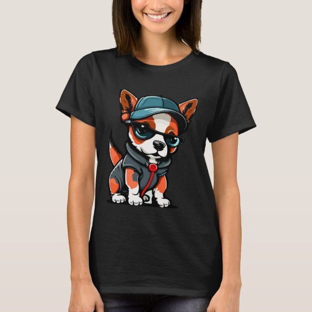 Camiseta Cute Puppy With Sunglasses  2 (Frente)