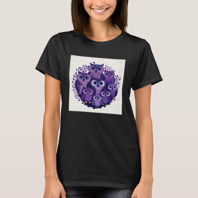 Camiseta Cute Purple Owls Illustration Minimal Unique Big E (Frente)