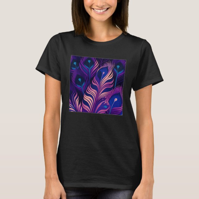 Camiseta Cute Purple Peacock Feathers Illustration Birds Wo (Frente)