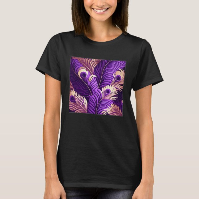 Camiseta Cute Purple Peacock Feathers Illustration Birds Wo (Frente)