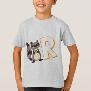 Camiseta Cute R for Raccoon - Crianças - Alfabeto ABCD Ingl
