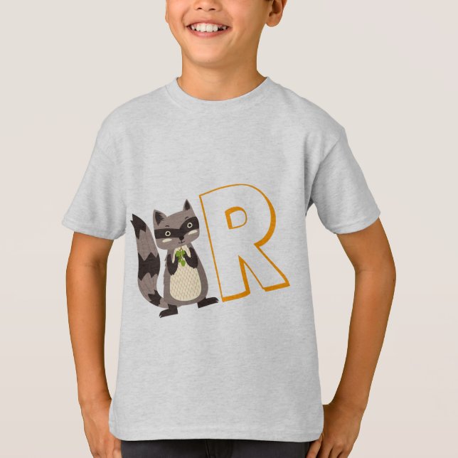 Camiseta Cute R for Raccoon - Crianças - Alfabeto ABCD Ingl (Frente)