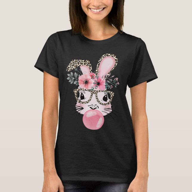 Camiseta Cute Rabbit Bubble Gum Easter Day Bunny Leopard Gl (Frente)