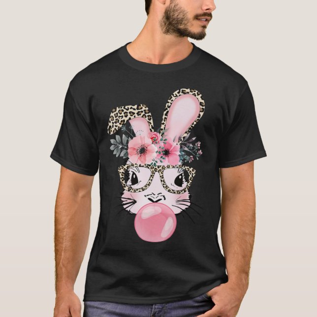 Camiseta Cute Rabbit Bubble Gum Easter Day Bunny Leopard Gl (Frente)