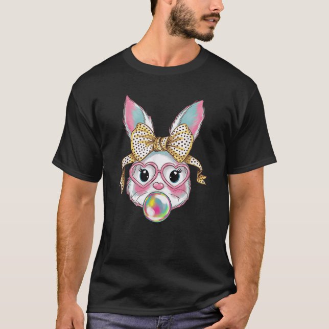 Camiseta Cute Rabbit Bunny Face Blowing Bubble Gum Easter D (Frente)