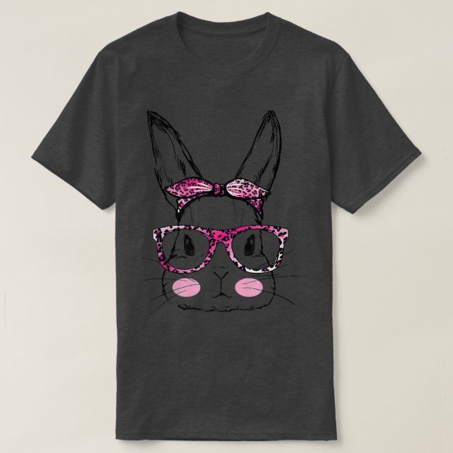 Camiseta Cute Rabbit Bunny Face Leopard Glasses Headband Ea (Frente do Design)