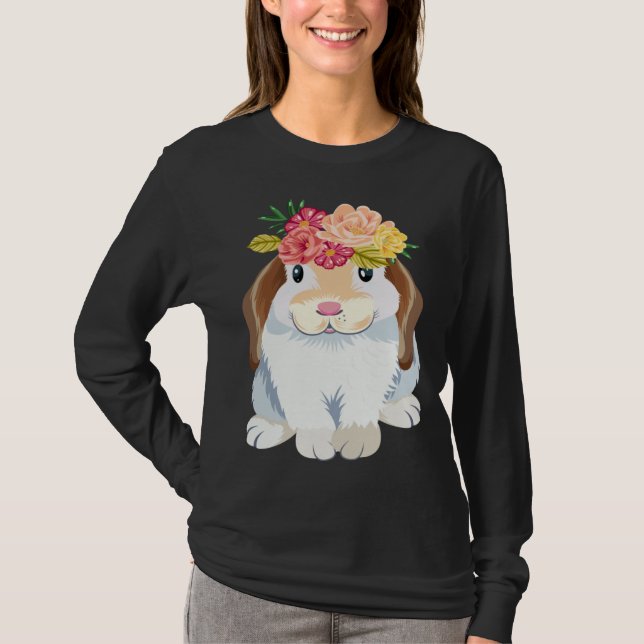 Camiseta Cute rabbit flowers Easter bunny floppy ear Easter (Frente)