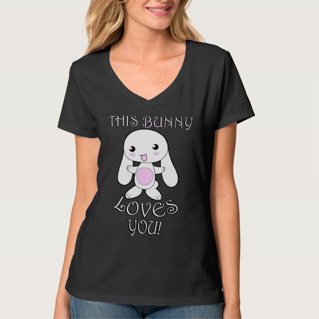Camiseta Cute Rabbit  , Quote This Bunny Loves You Easter (Frente)