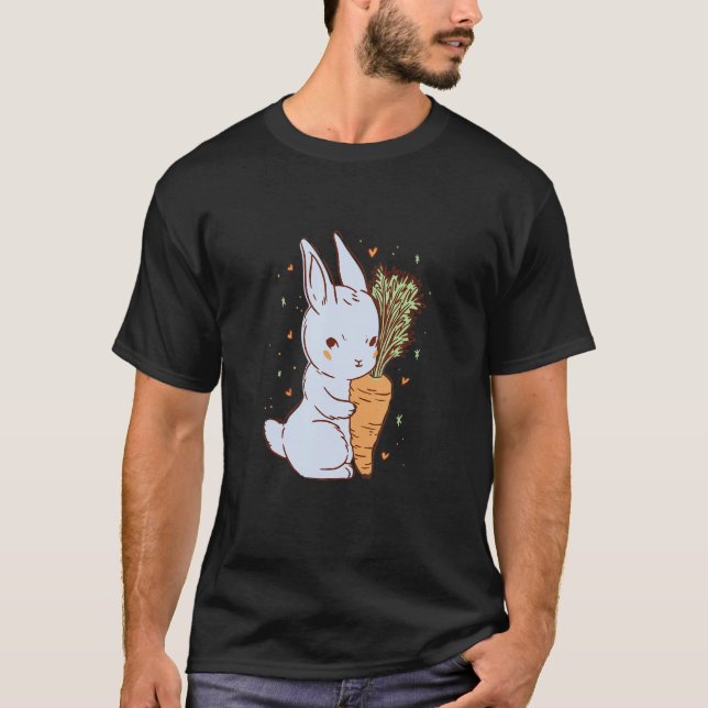 Camiseta Cute rabbit that hugs a carrot with hearts (Frente)