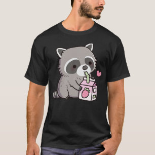 Camiseta Cute Raccoon ama morango morango doodle