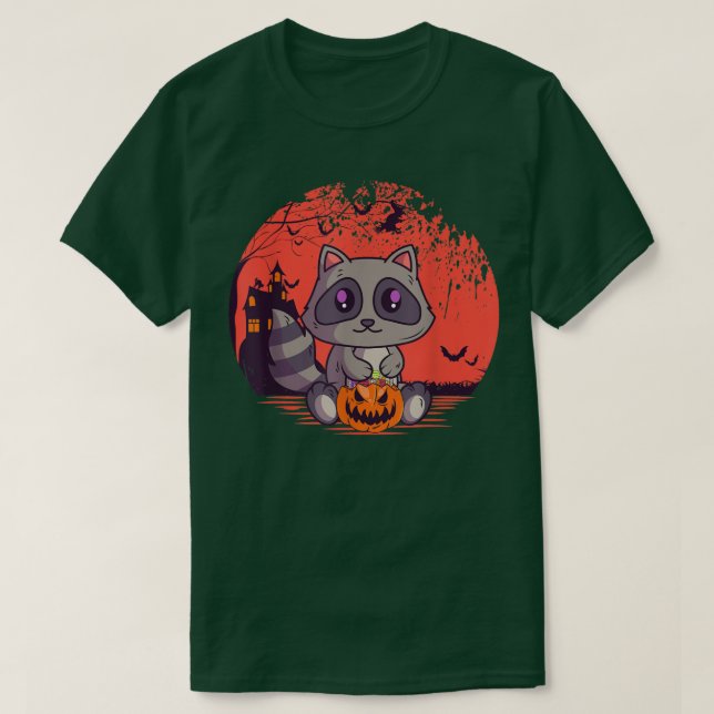 Camiseta Cute Raccoon Cachorro Jack O' Lantern Spooky Hallo (Frente do Design)