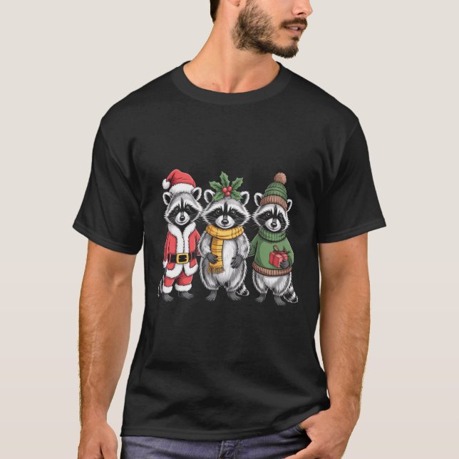 Camiseta Cute Raccoon Christmas Funny Holiday Santa Claus A (Frente)
