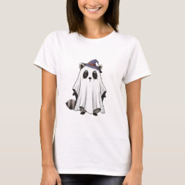 Camiseta Cute Raccoon Ghost in Witch Hat Halloween