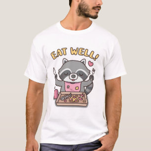 Camiseta Cute Raccoon Se Preparando Para Comer Bem Comida D