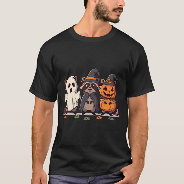Camiseta Cute Raccoon Trio Halloween (Frente)