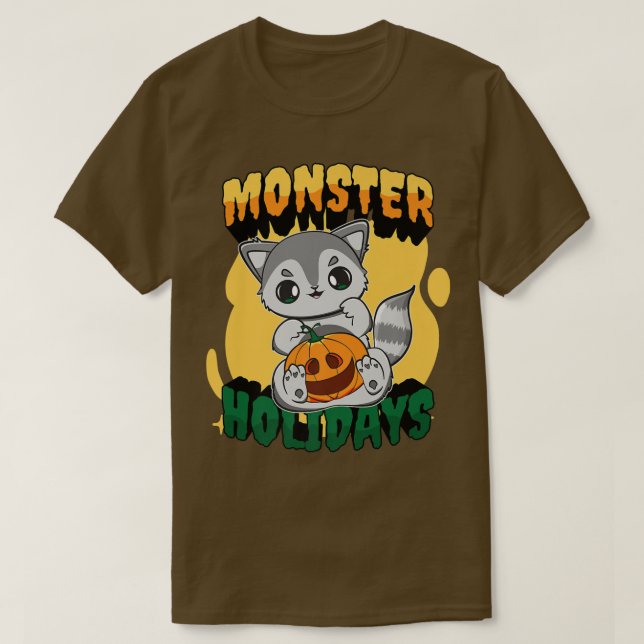 Camiseta Cute Racoon Com JackOLantern Pumpkin Para Hallowee (Frente do Design)