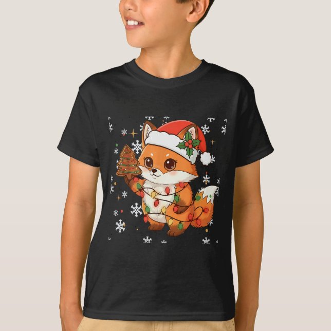 Camiseta Cute Racoon Lights Tree Cake Funny Xmas Merry Chri (Frente)