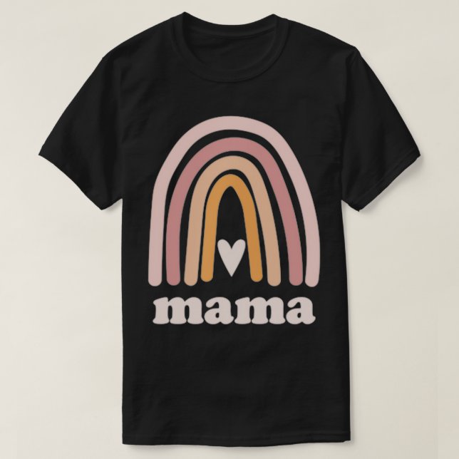 Camiseta Cute Rainbow Boho Mama Mama Mínimo Bolso Mãe (Frente do Design)