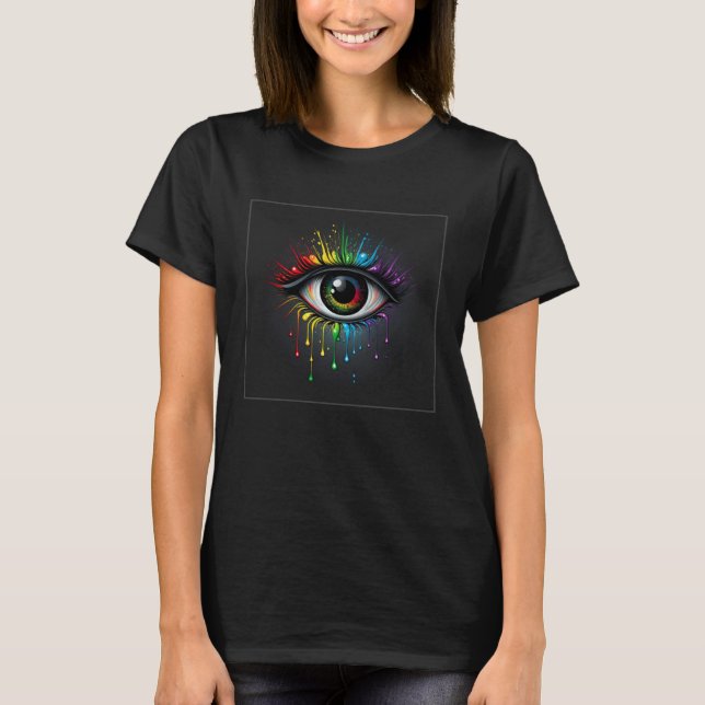 Camiseta Cute Rainbow Eye Illustration Colorful Tears Uniqu (Frente)